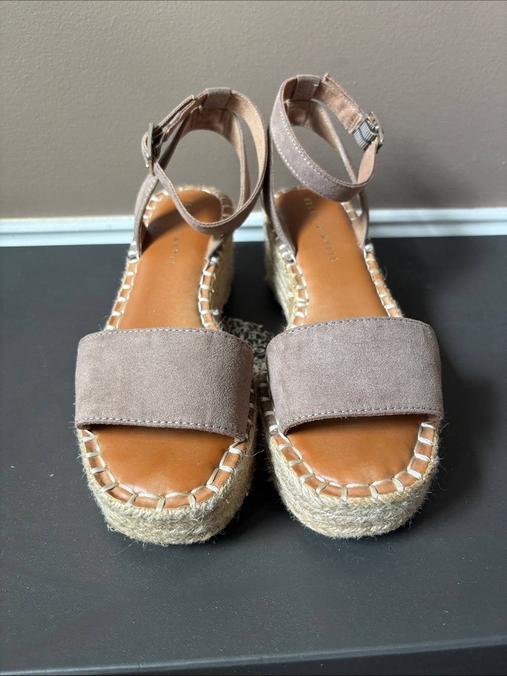 Kelly & Katie Taupe Suede Espadrille Platform Sandals